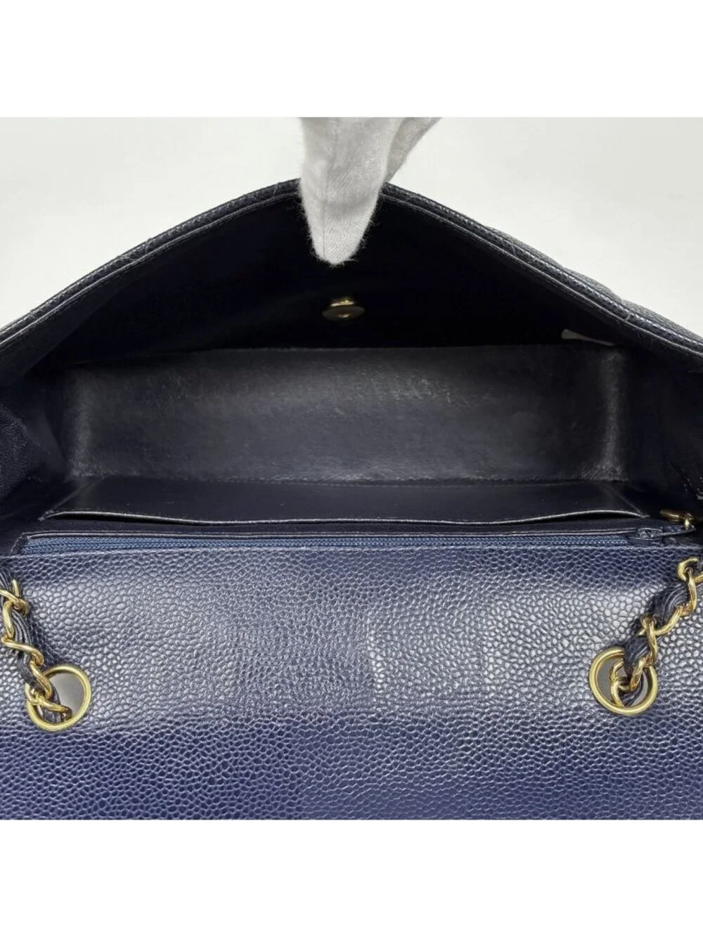 Chanel Diana Quilted Shoulder Bag CC Logo Single Flap Caviar Leather Navy